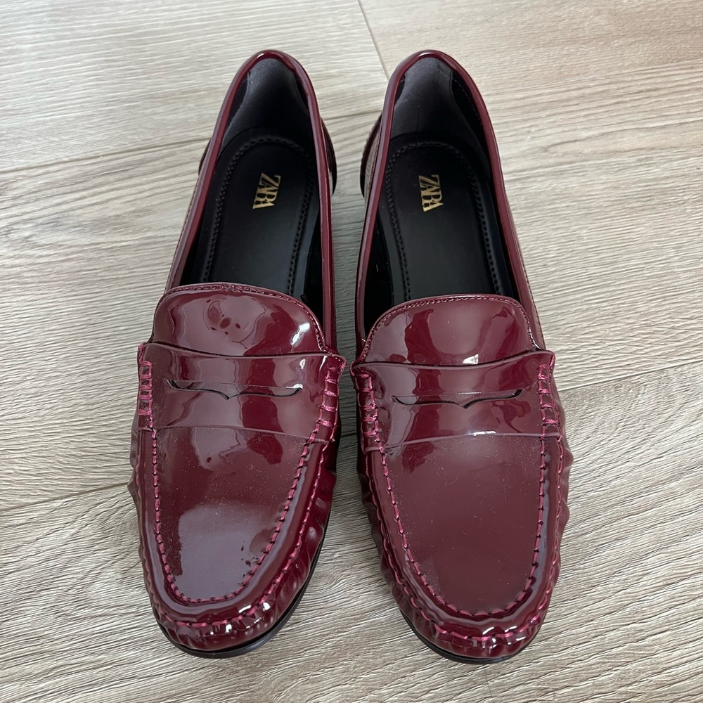 Zara Faux Patent Leather Penny Loafers